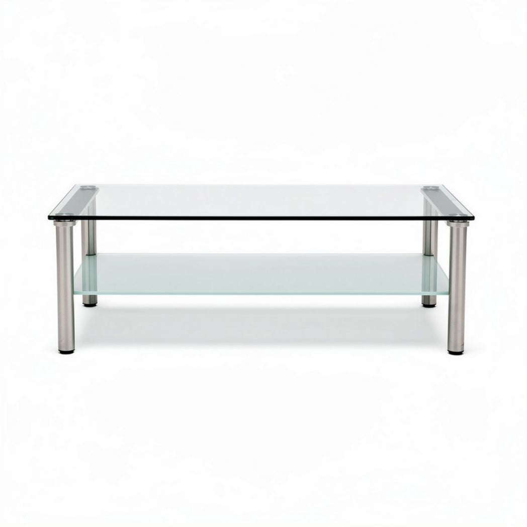 glazen salontafel met metalen poten en een onderblad van glas 120 x 60 x 40cm