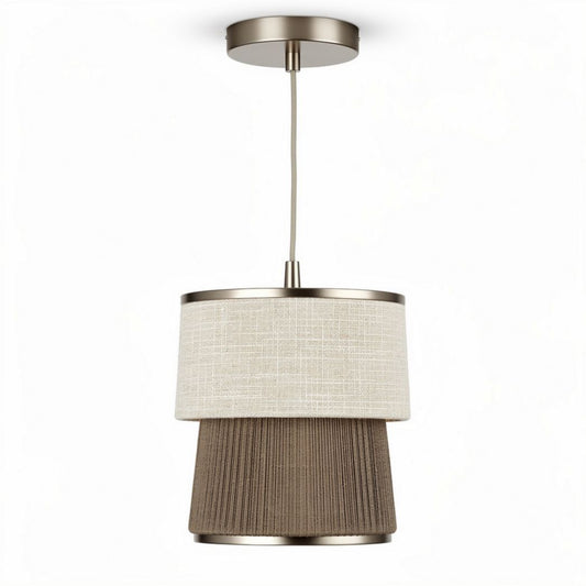 Hanglamp met stoffen schaduw in beige en bruin 30 x 30 x 50cm
