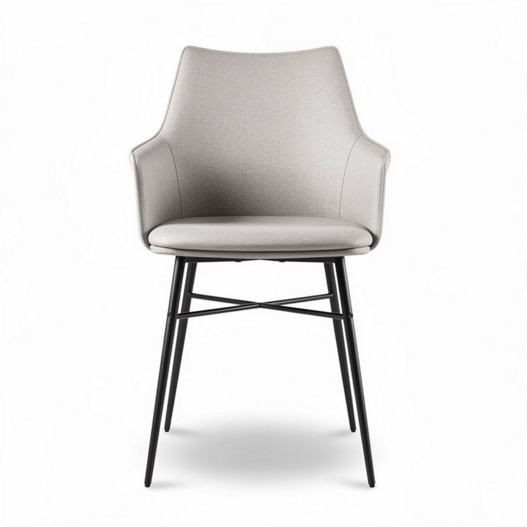 stoelen met zwarte metalen poten en grijze stoffen bekleding 50 x 50 x 80cm