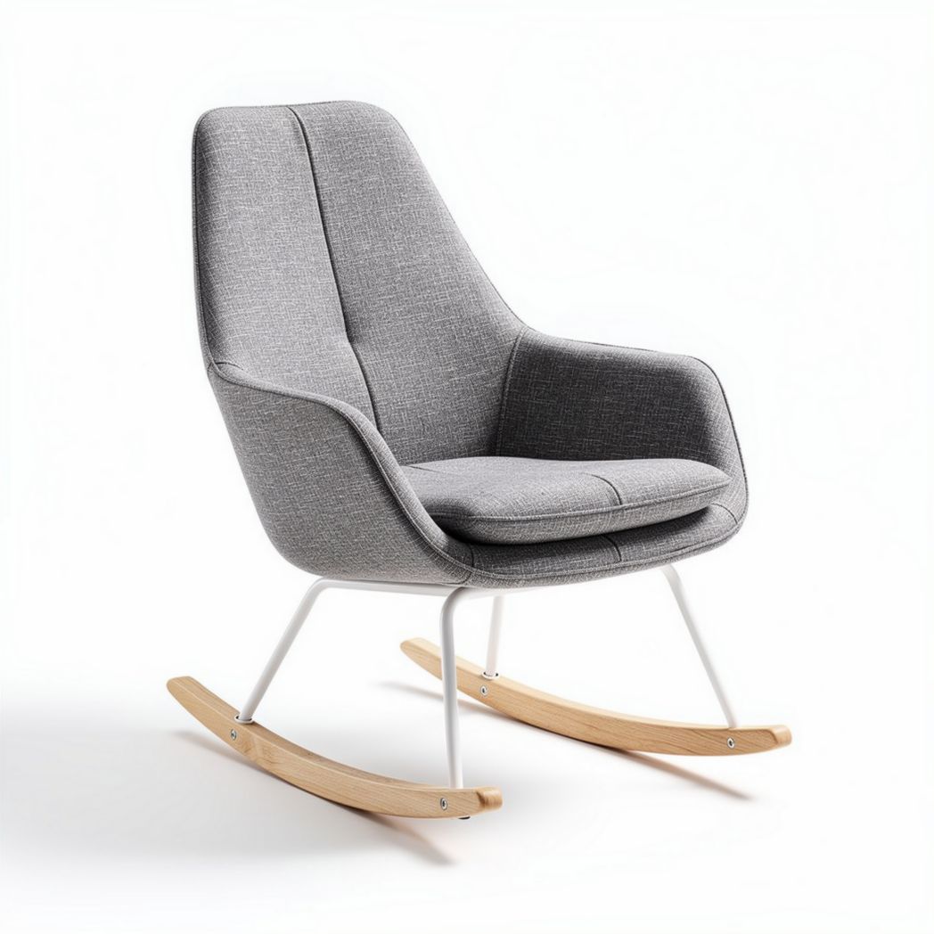 Schommelstoel grijs met houten basis 80 x 70 x 90cm voor binnengebruik