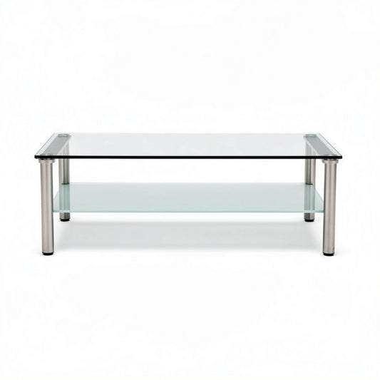glazen salontafel met metalen poten en een onderblad van glas 120 x 60 x 40cm