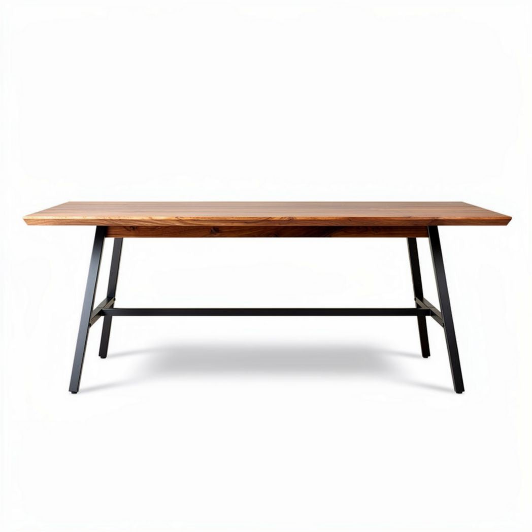Eetkamertafel van hout met metalen onderstel 200 x 100 x 75cm