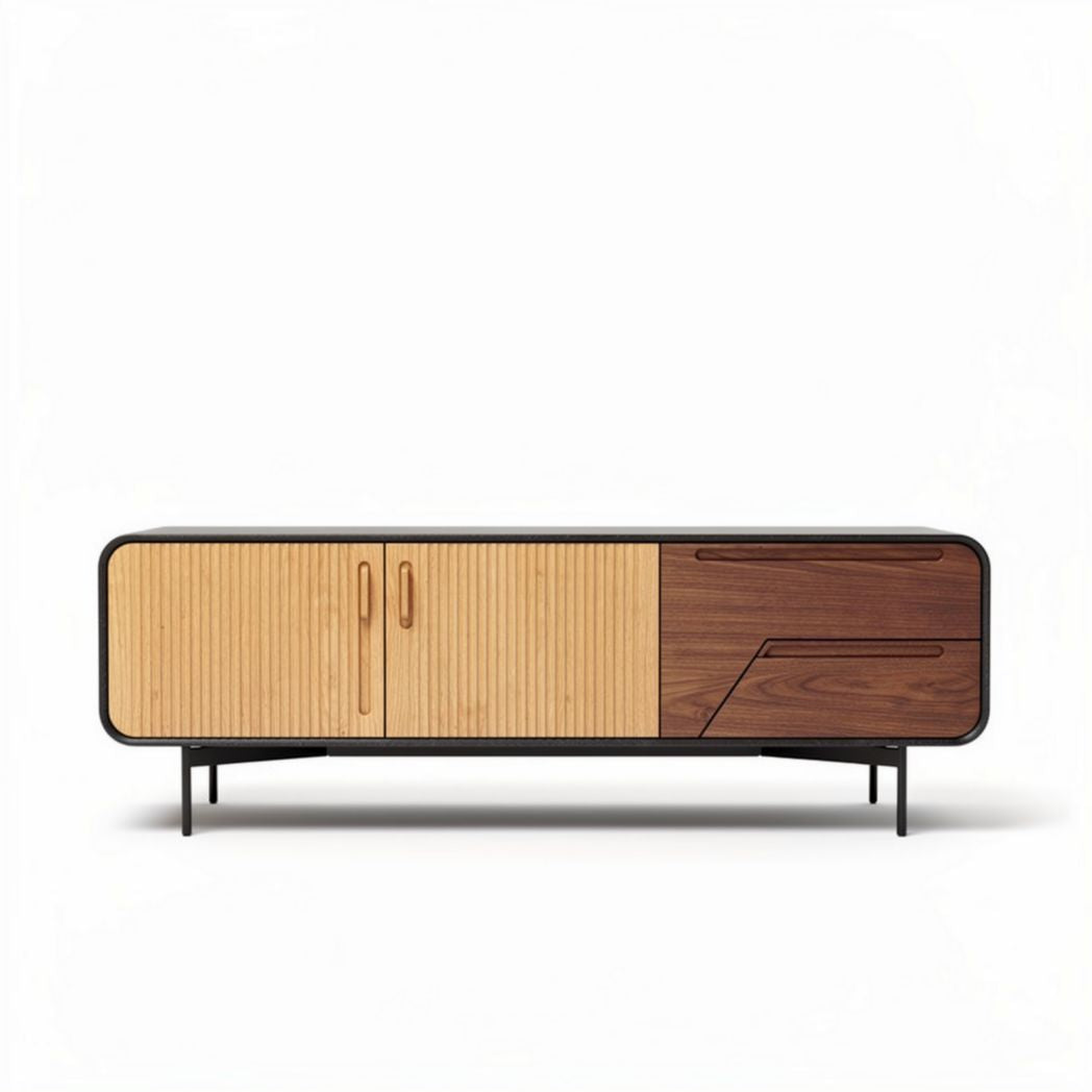 Moderne tv meubel van hout met schuifdeuren en lade 120 x 40 x 50cm