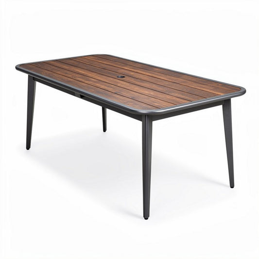 tuin tafel van hout en staal 180 x 90 x 75 cm met parasol gat