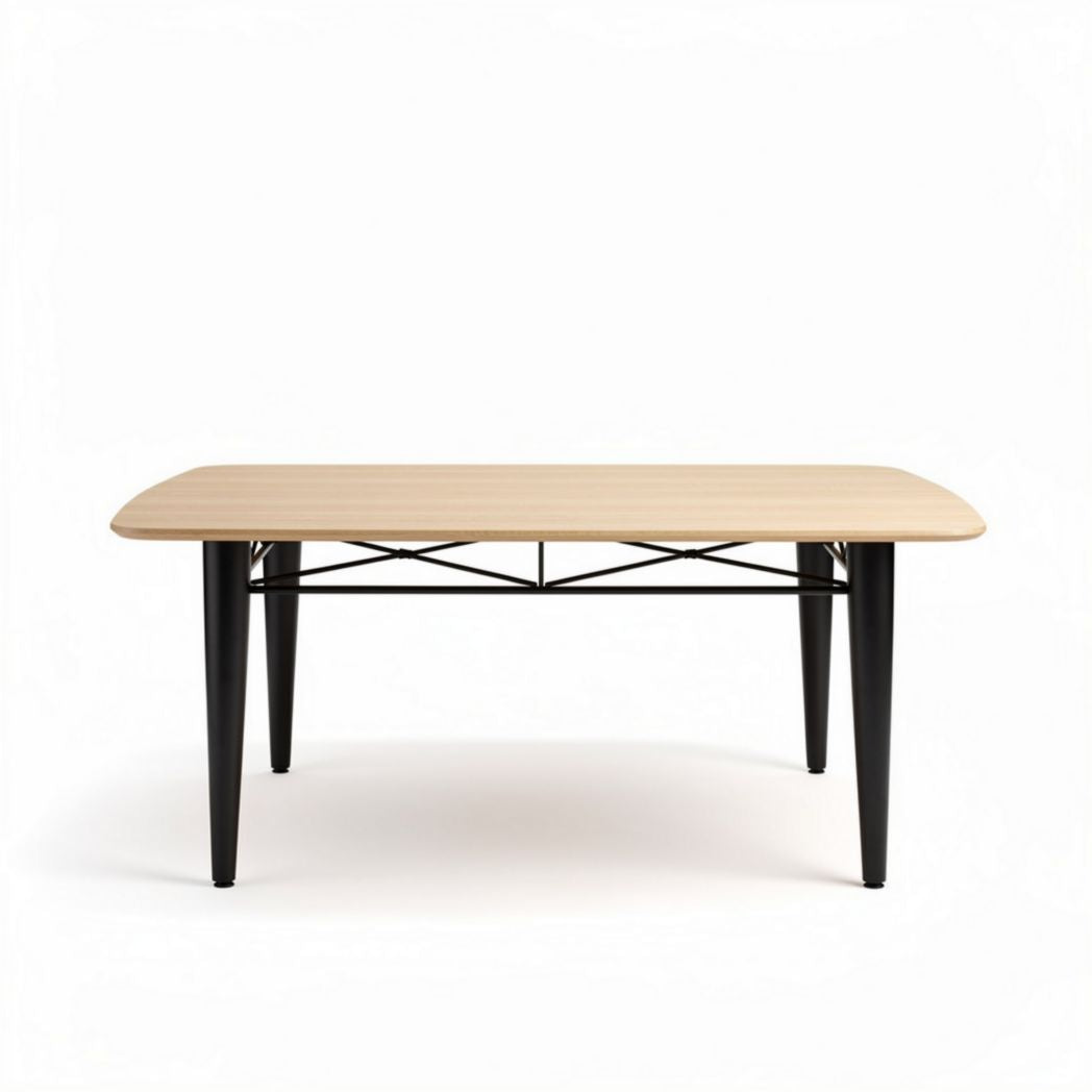 Houten eettafel met zwart metalen onderstel 120 x 80 x 75cm