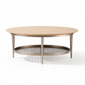 Ronde salontafel van hout en metaal met een diameter van 100 cm en hoogte van 40 cm