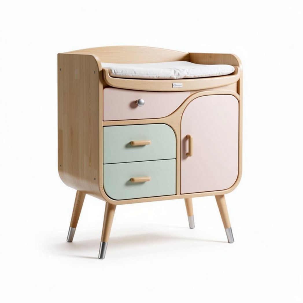 Commode voor baby met houten afwerking en opbergruimte in pastelkleuren 80 x 50 x 90cm