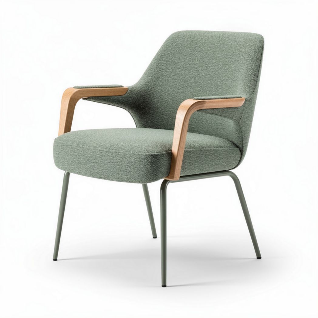 Stoel met houten armleuningen en stoffen bekleding in groen 70 x 65 x 85cm