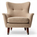 Lichte beige fauteuil met houten poten en afmetingen van 80 x 80 x 85cm
